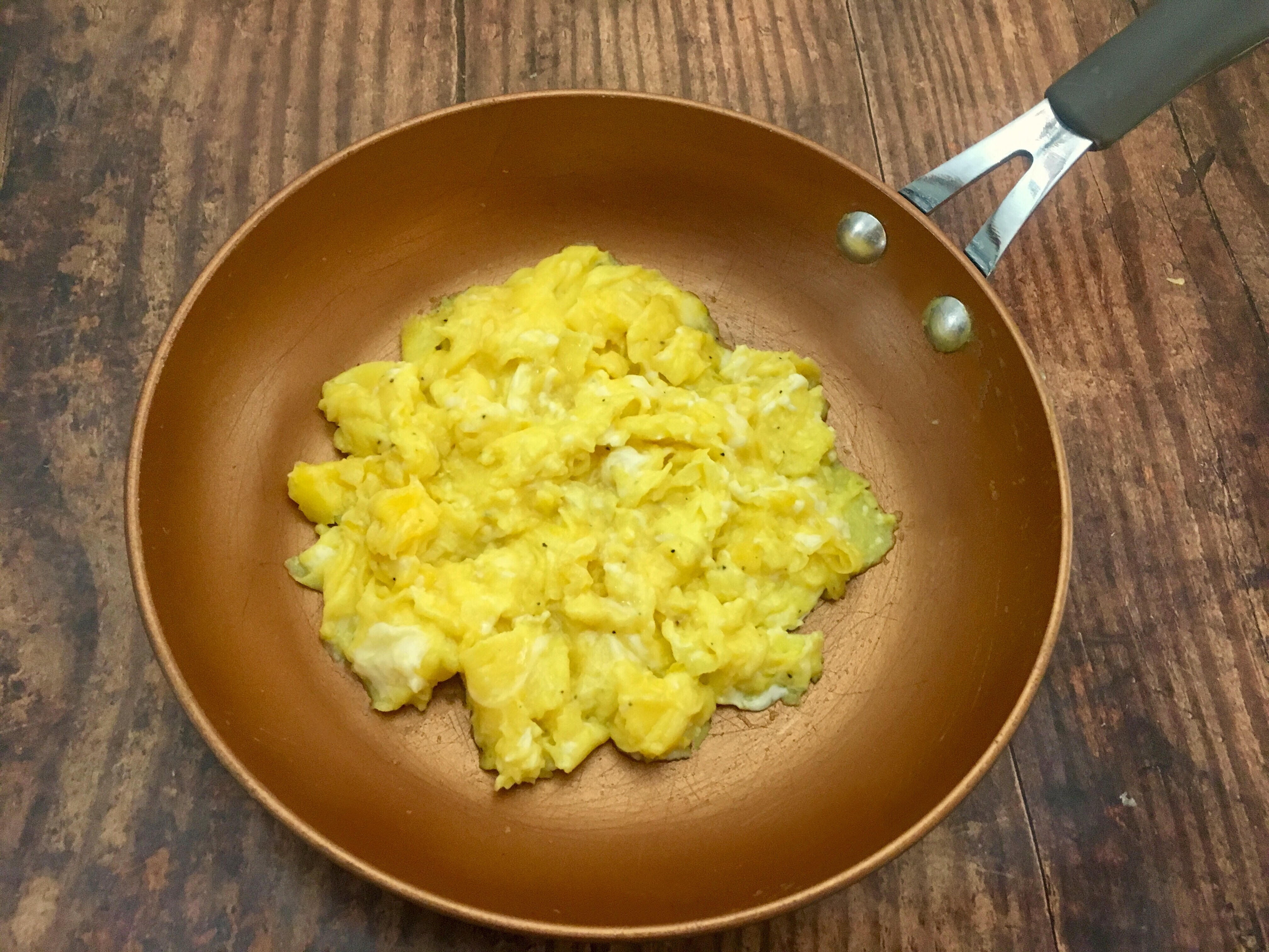 scrambled eggs over kitchen sink