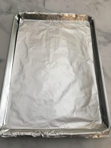 Pan lined with foil for easy cleanup.