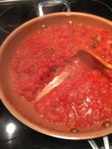 Thick tomato sauce for a Shakshuka.