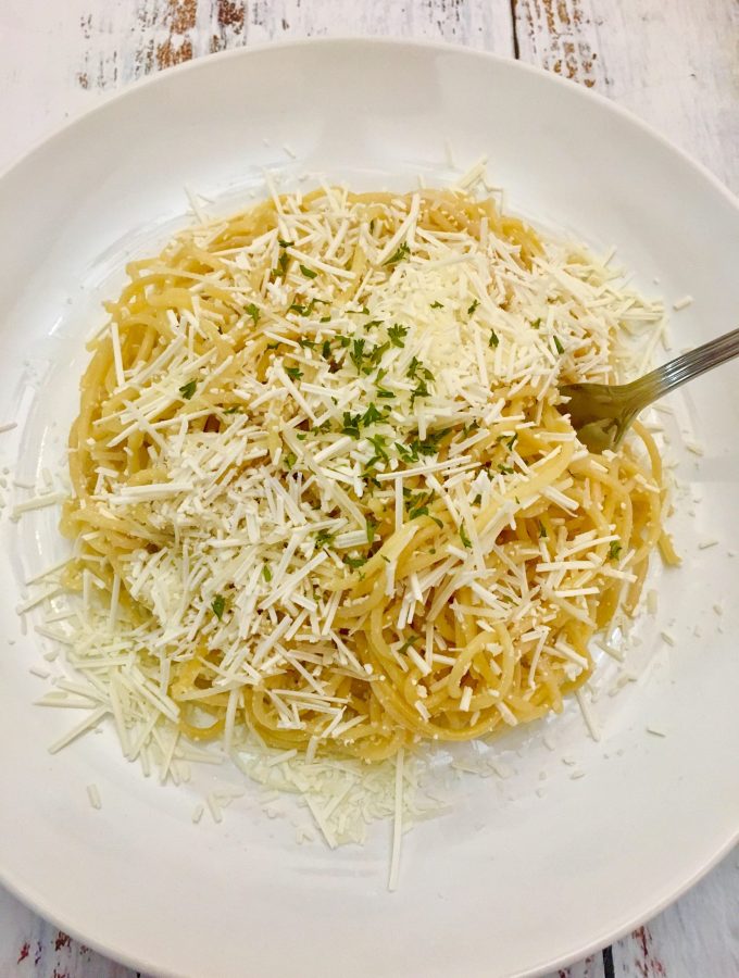 Spaghetti with Browned Butter and Mizithra Cheese.