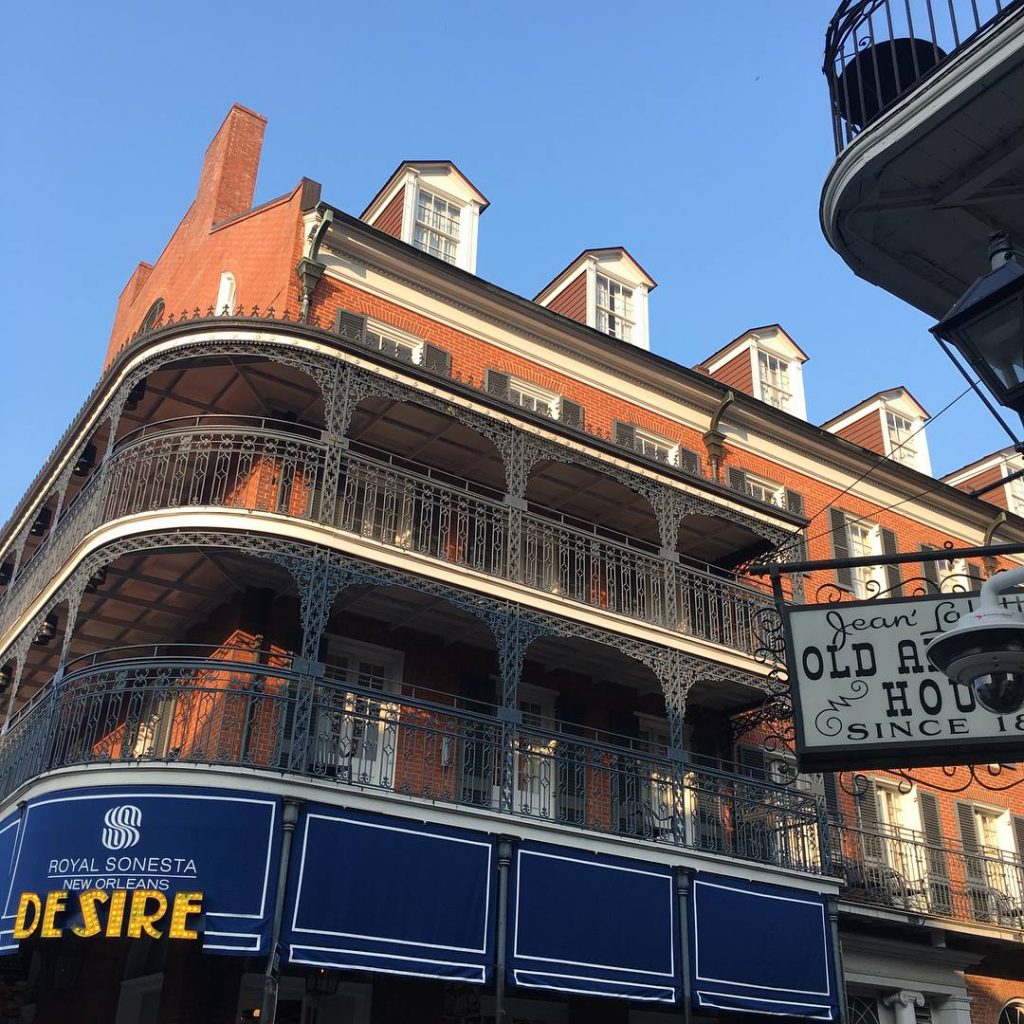 Outside view of the Royal Sonesta Hotel on Bourbon St. in New Orleans. 