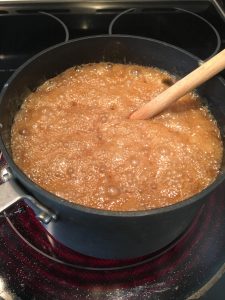 Photo of Vanilla-Bourbon Caramel Sauce as it cooks.