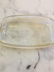 Buttered baking dish.