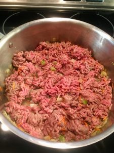 Photo of raw ground beef for meat sauce. 
