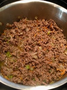 Photo of cooked ground beef for meat sauce.