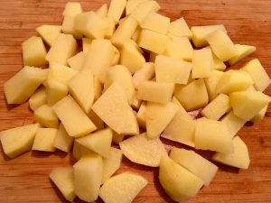 Photo of diced Yukon Gold potatoes. 