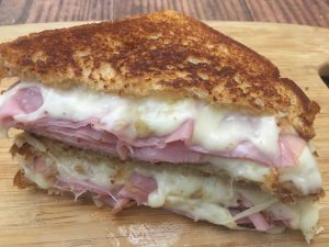 Photo of grilled ham and cheese sandwich.