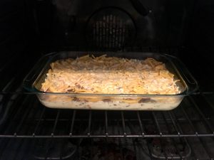 Photo of uncooked sausage and egg breakfast casserole.