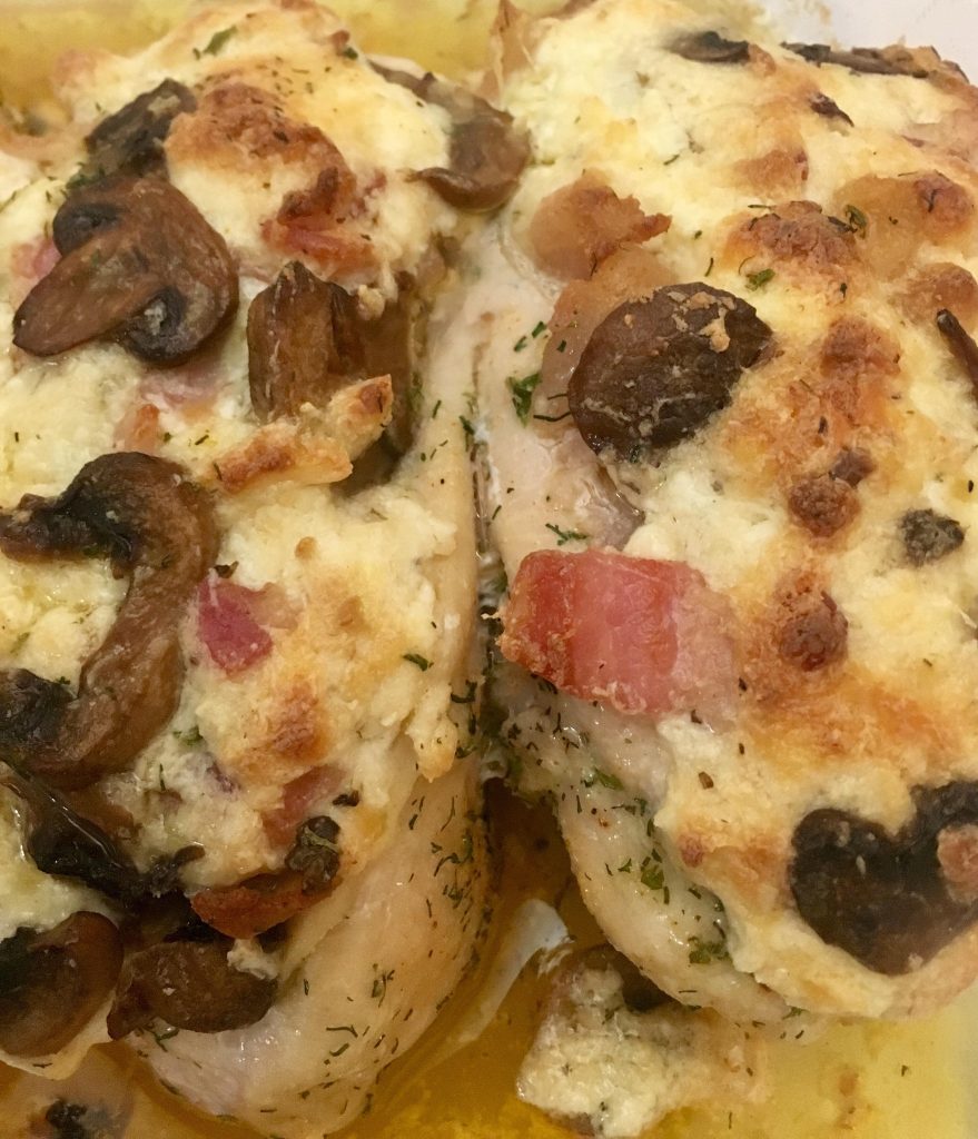 Chicken Stuffed with Mushrooms, Bacon, and Gruyere.