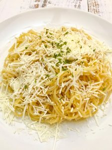 Spaghetti with Browned Butter and Mizithra Cheese.