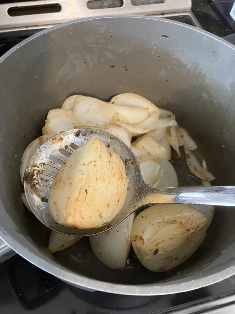 Cooking onions. 
