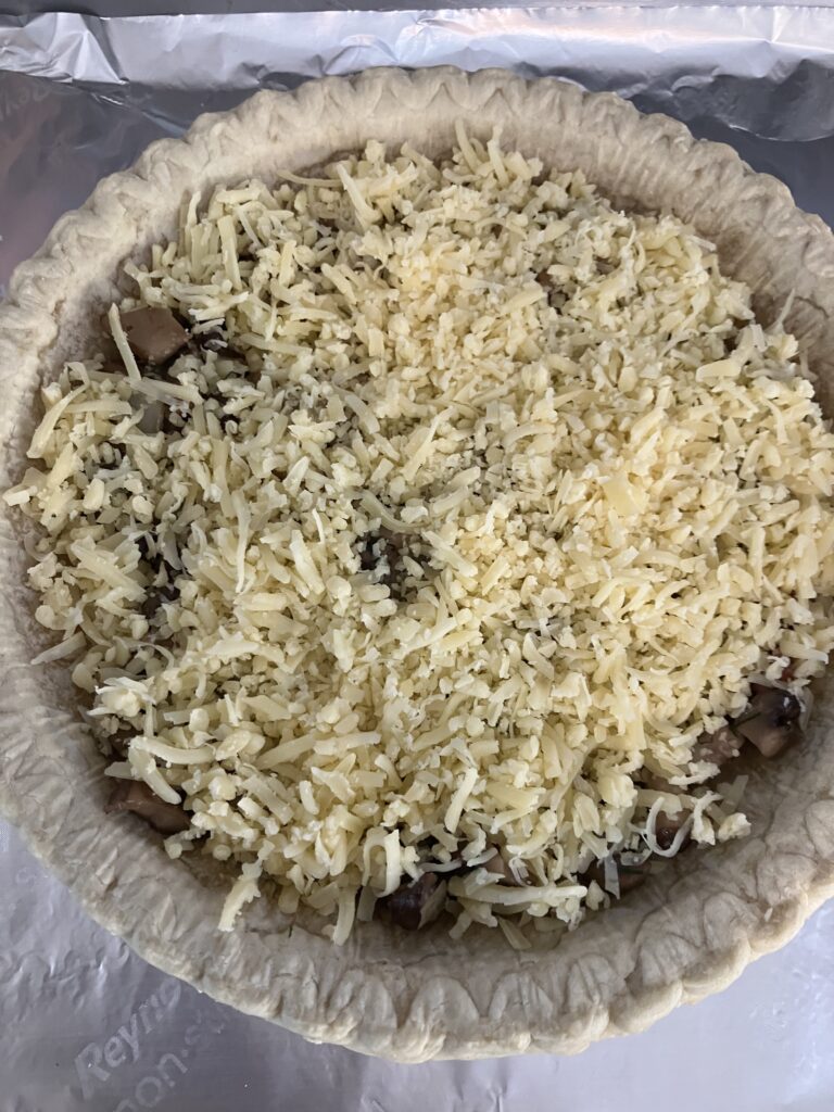 Cheese and mushrooms in pie crust. 