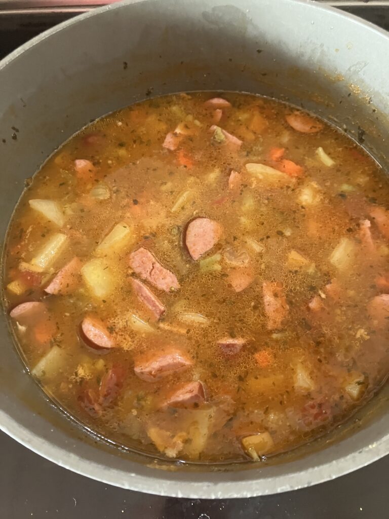 A pot of Kielbasa Soup. 