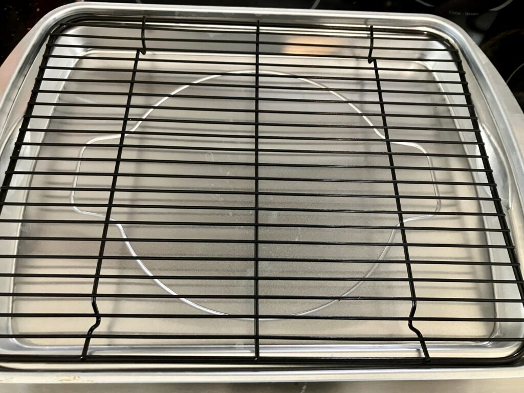 Sheet pan with baking rack. 