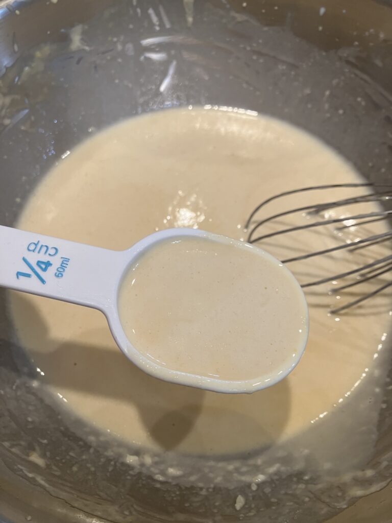 Crepe batter. The crepe batter is much thinner than pancake batter. 