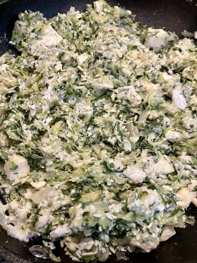 Zucchini mixture with Feta cheese and Mizithra Cheese. 