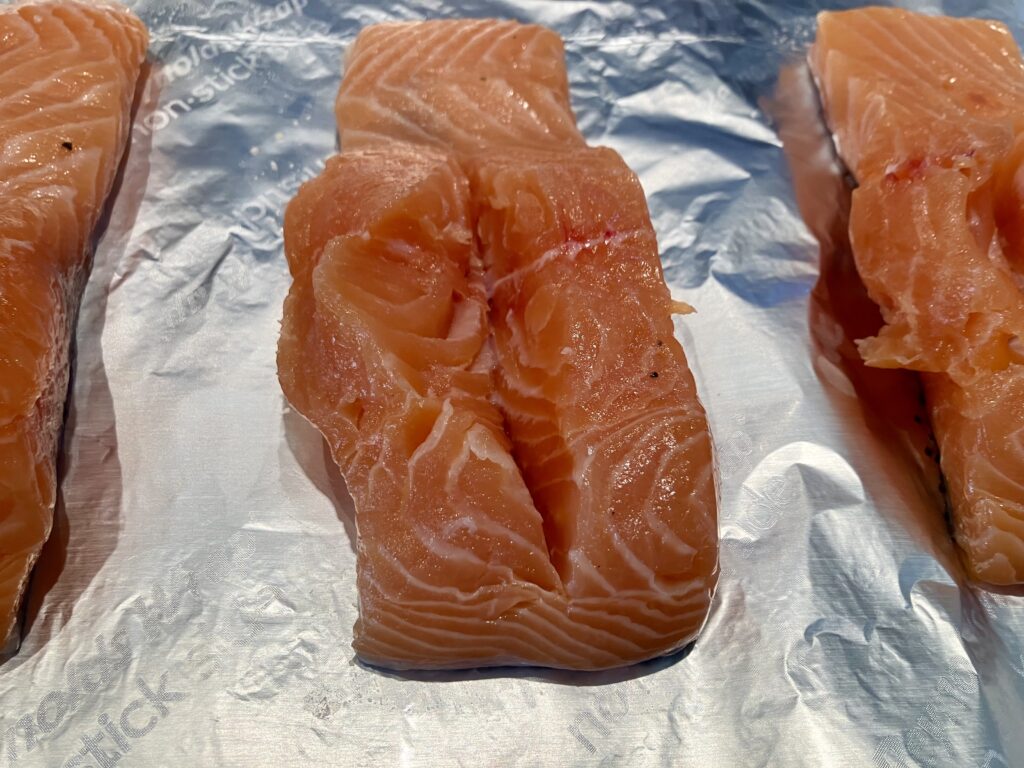 Salmon filet with pocket for filling. 