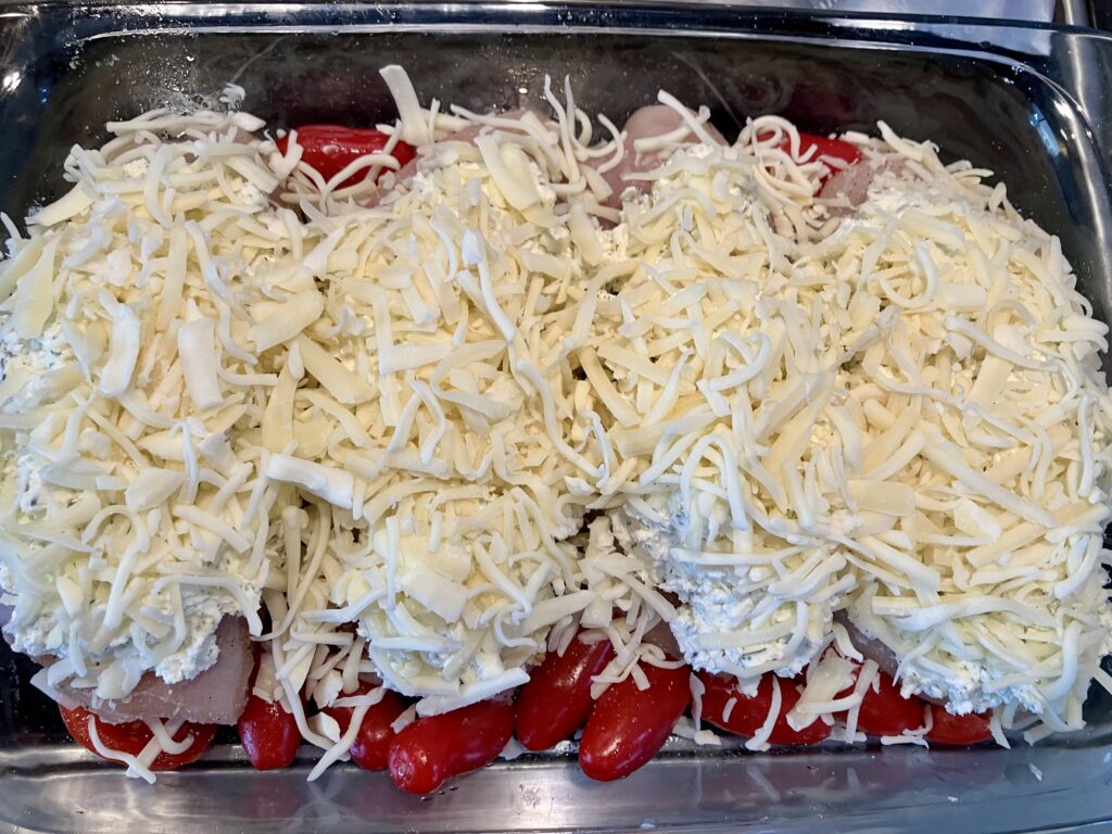 Pre-baked chicken with cheese mixture. 