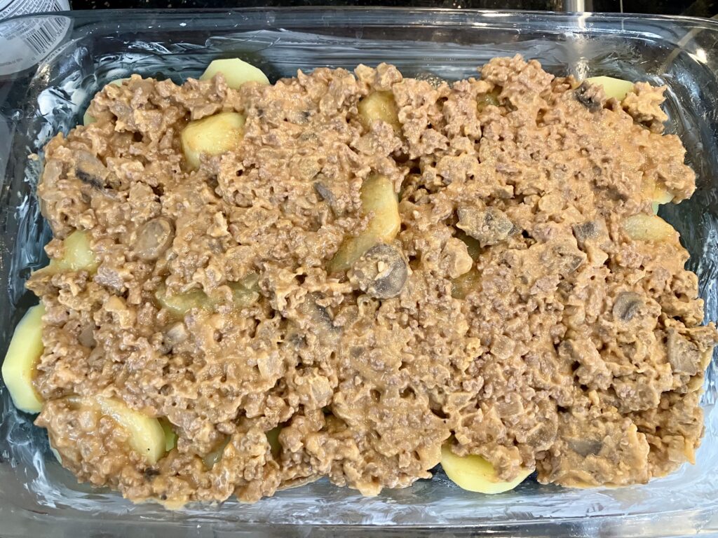 Layer two: ground beef mixture. 