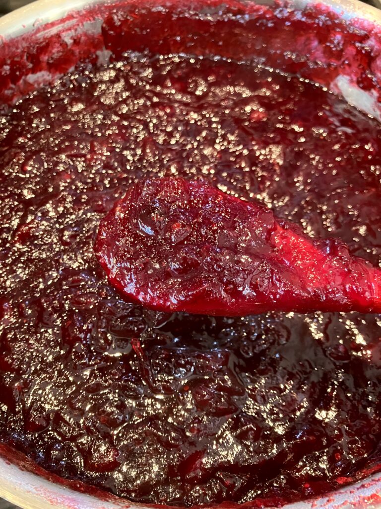 Whole Berry Cranberry Sauce (Homemade Cranberry Sauce) after one hour of cooking. 