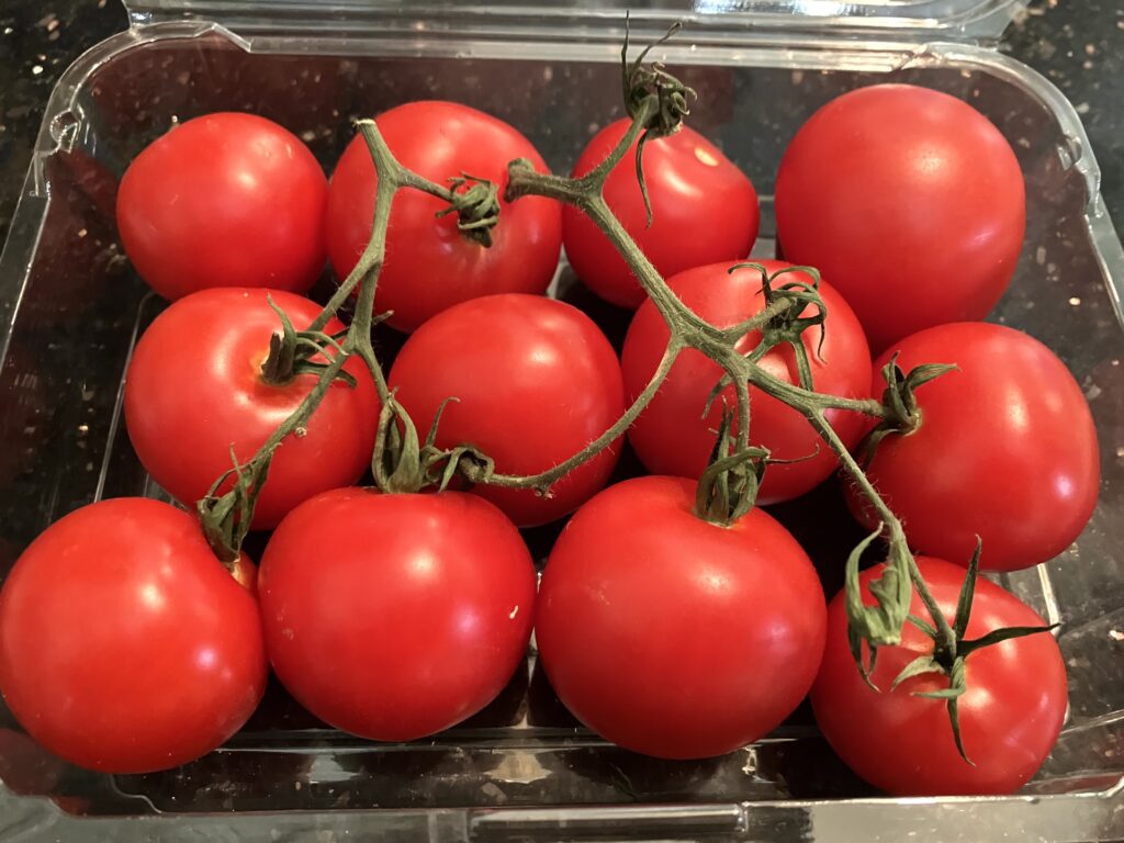 Vine ripe Campari tomatoes. 