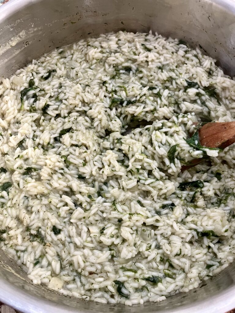 Spinach Rice in a pot 