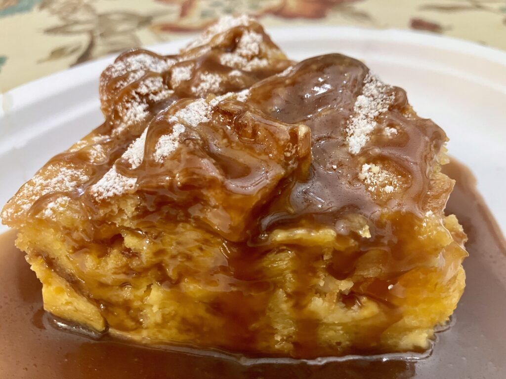 Rum Sauce on bread pudding. 