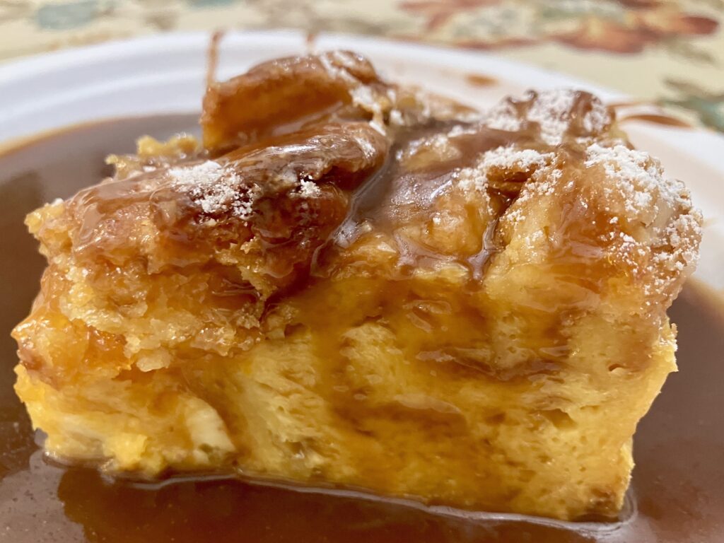 Rum Sauce on bread pudding. 