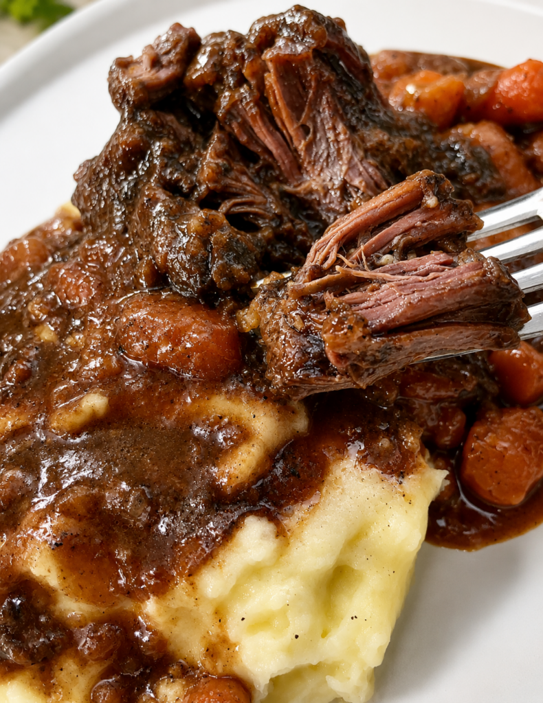 Close up photo of Beer Braised Short Ribs.