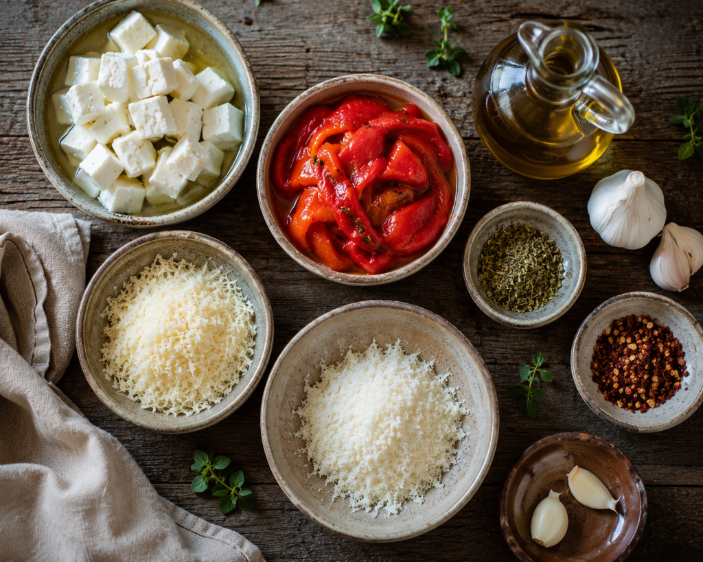 Ingredients for Tirokafteri (Greek Spicy Feta Dip)